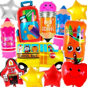 21 Pcs Large Back to School Balloons,Colorful Pencil Crayon Schoolbag Star Bus House Foil Balloons,Welcome Back to School Decorations First Day of School Decorations for Kindergarten Classroom