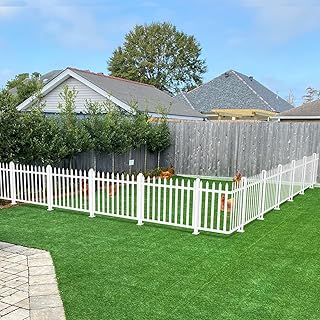 TANG Vinyl Fences 36" Hx84 W 1Set White Picket Fence Panel PVC Plastic Decorative Outdoor Garden Fencing for Yard Pool Dog Fence Air Conditioner Fences, 20 Pickets, Straight