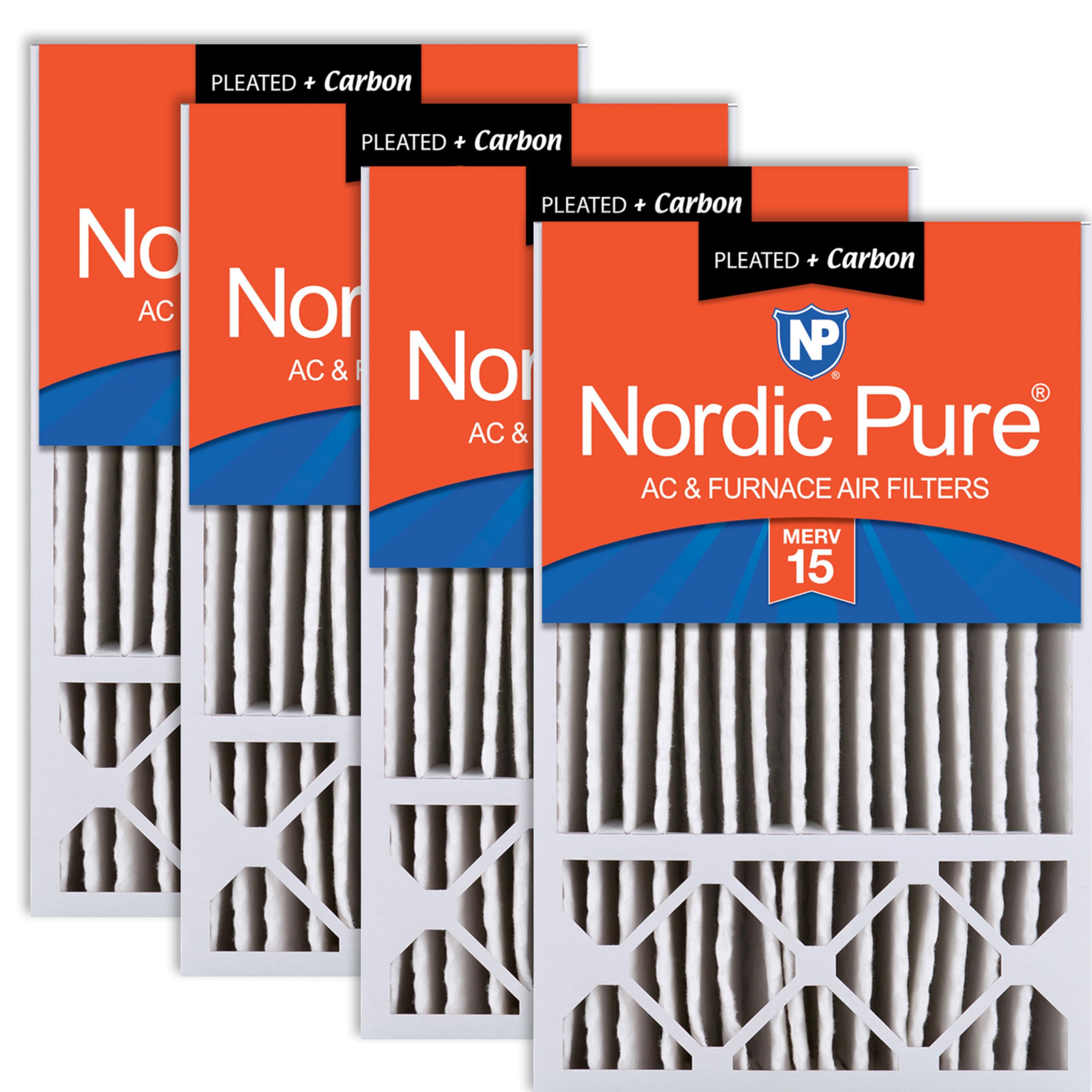 Nordic Pure 16x25x5 Pleated MERV 15 Plus Carbon Air Filters 4 Pack