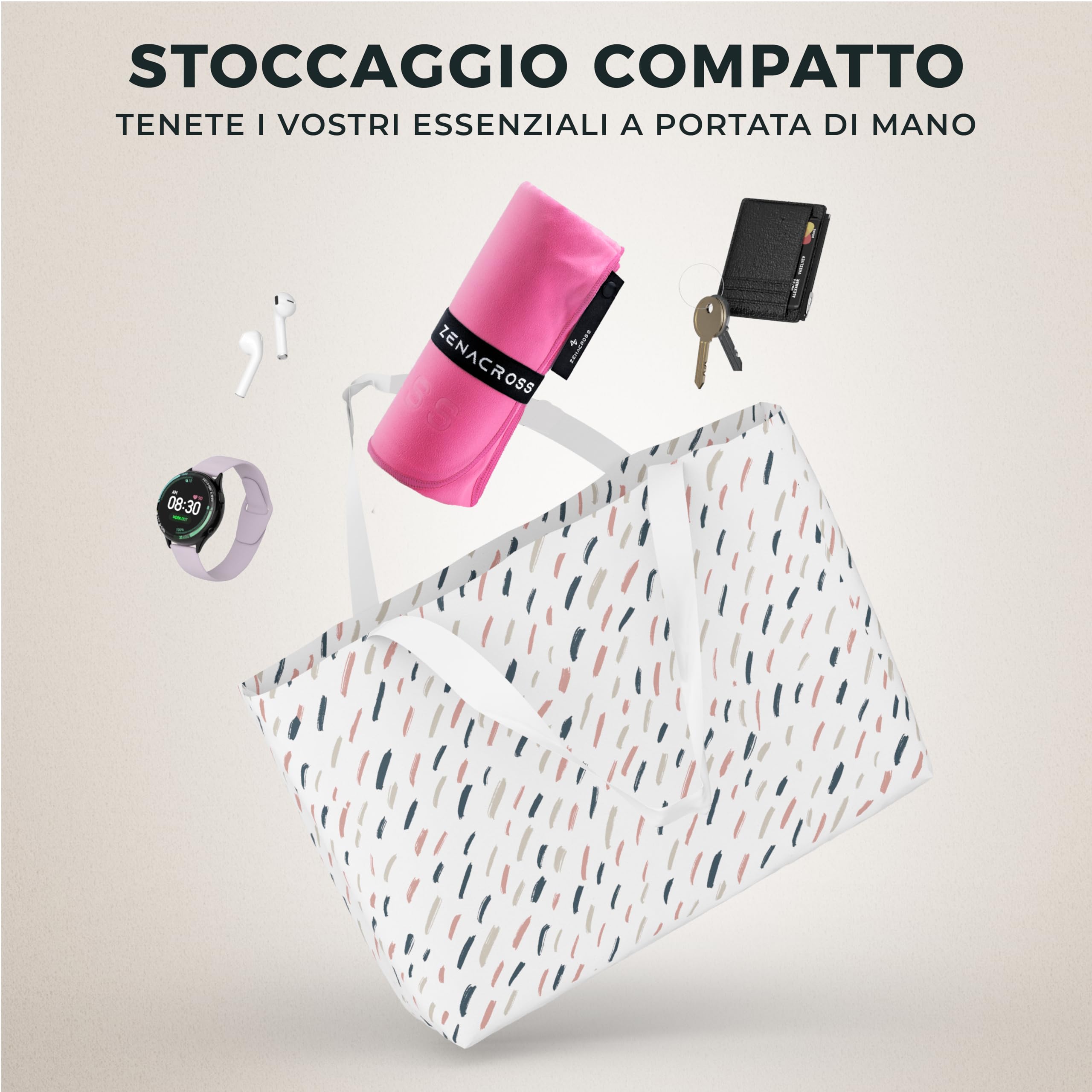 Zenacross Asciugamano Palestra 70x140cm con Borsa per il Trasporto - Asciugamano Microfibra a Rapida Asciugatura e Versatile - Telo Palestra Taglie L - Rosa
