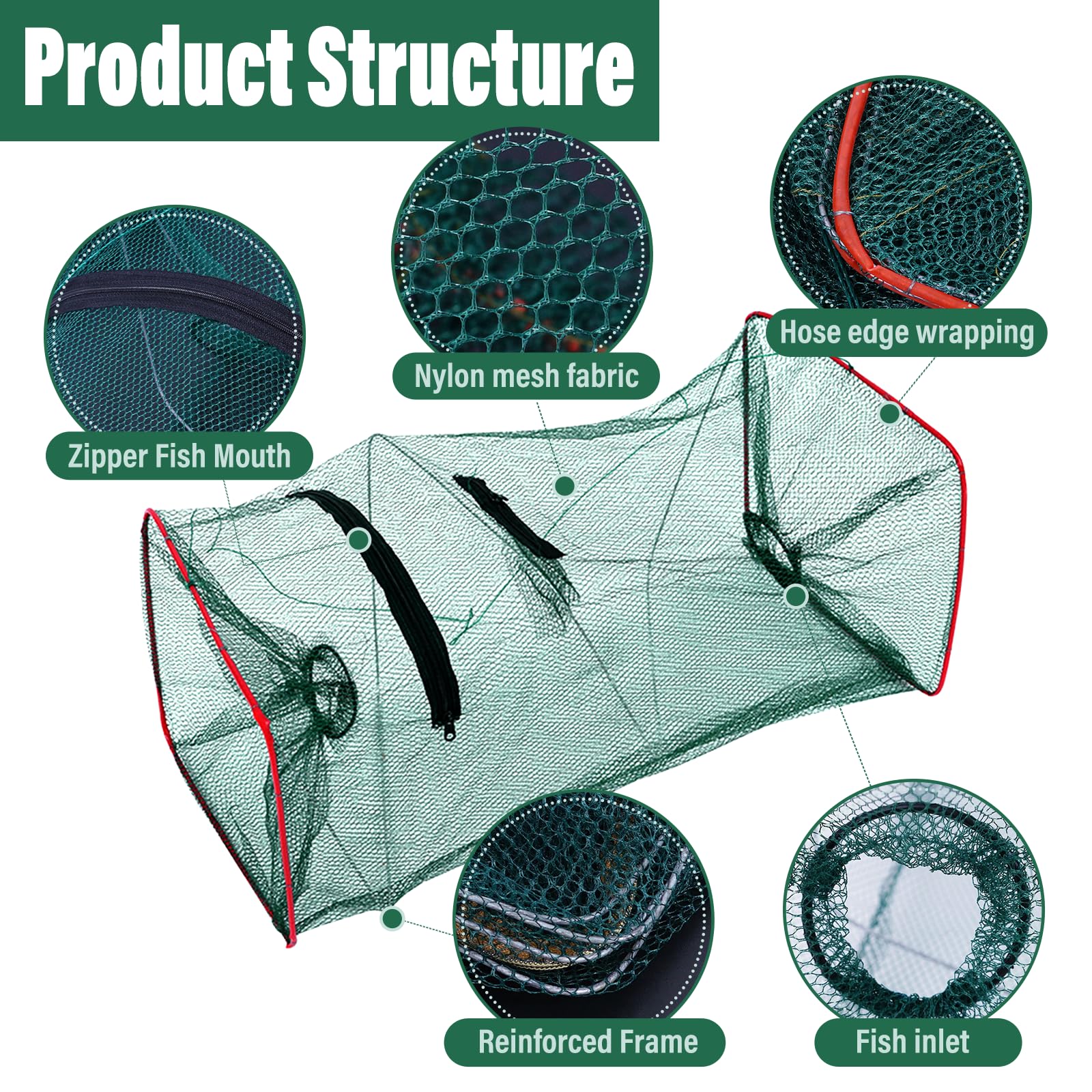 Lot de 3 Nasse a Poisson Rectangulaires Piège à Poisson Pliable Piège à Poissons Pliable Multifonctions Pièges à Poissons pour Crevettes Homards Crabes