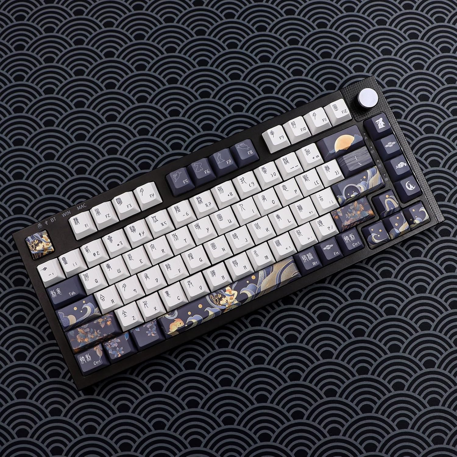 JSJT PBT Keycaps 136 Keys Cherry Profile Keycap Set Chang'e and Rabbit Themed Keycap Ancient Style Zang Blue Custom Key caps Suitable for Cherry MX Switches Mechanical Keyboards