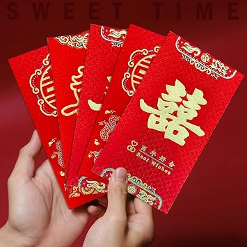18Pcs Chinese Red Envelopes for Wedding, Large Hong Bao Lucky Money Cash Envelopes Red Packets Lai See for Wedding Newlyweds Bride Groom, Lunar New Year, Spring Festival, Birthday, etc