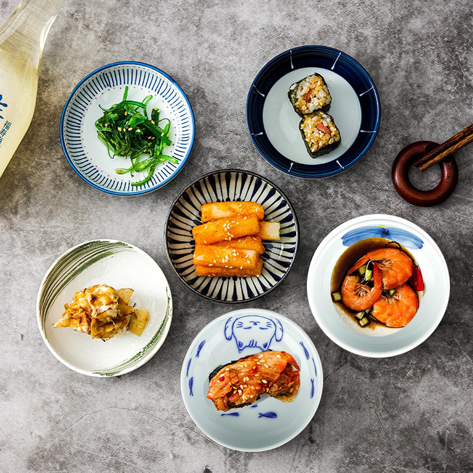 TAIMEI Soy Sauce Dish Japanese Style Dinnerware Set Of 6, Ceramic Dipping Bowls For Sushi,3.6x0.98 Small Serving Bowls Appetizer Plates Side Dishes Serving Dish