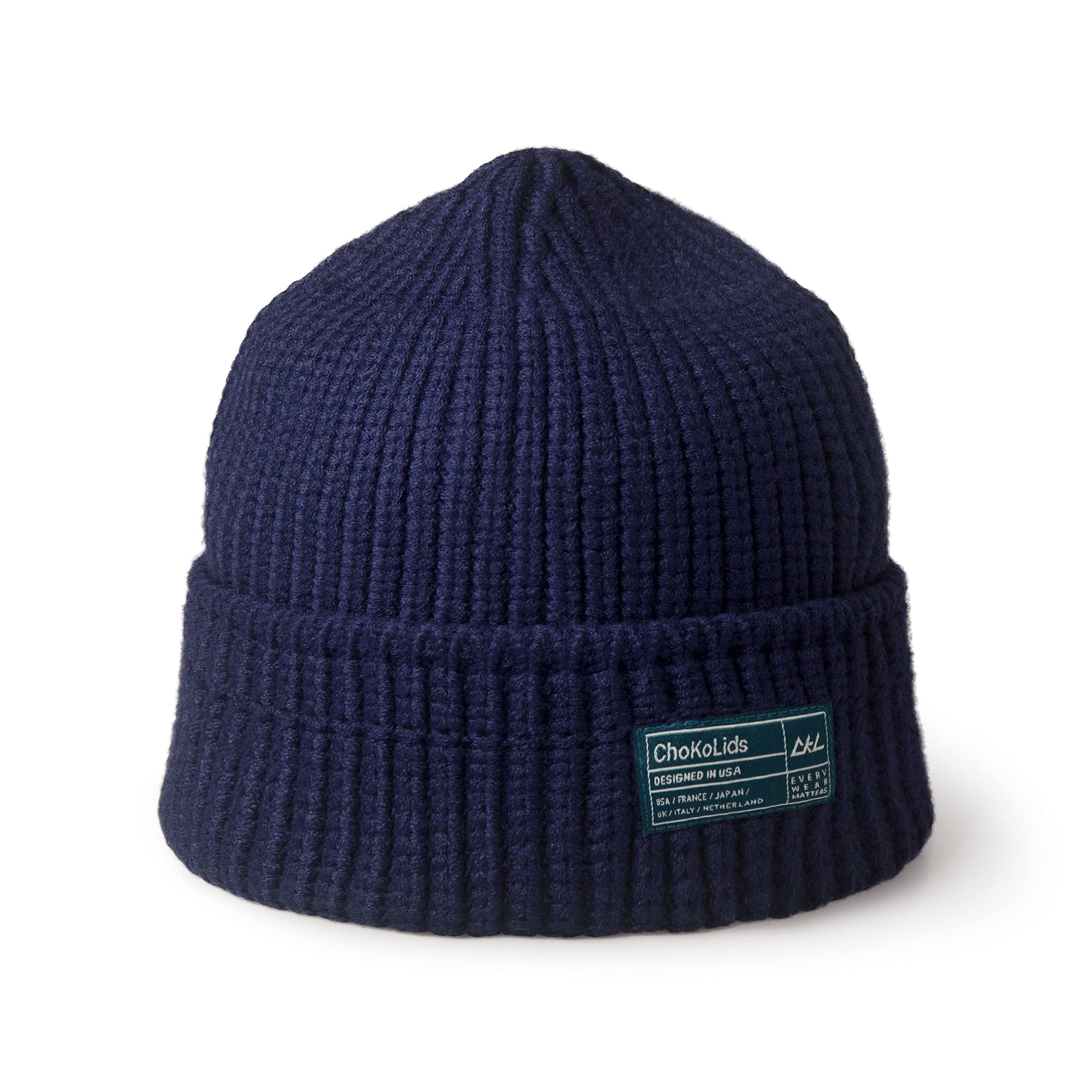 CHOK.LIDS Chunky Trawler Beanie Everyday Watch Hat Roll up Edge Skullcap Waffle Cuff Fisherman Beanie for Men Women (Midnight Blue)