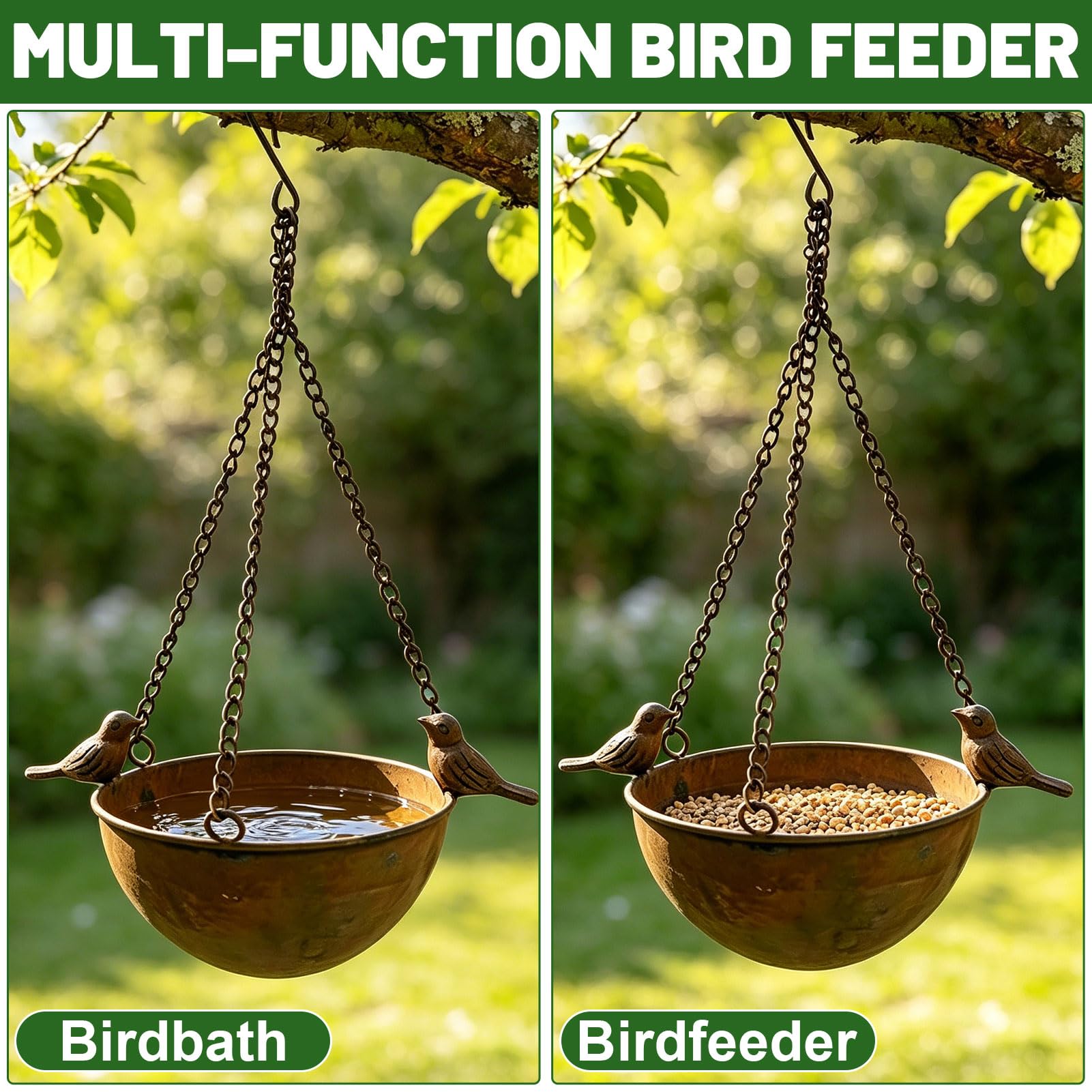 Vogeltränke Hängend Vogeltränken Winterfest Metall Wassertränke für Vögel Balkon Vogelbad für Gartendeko Trinkschale Vögel Bird Bath Vogelwassertränken für Draußen Garten Hof Rasen (A x 3)