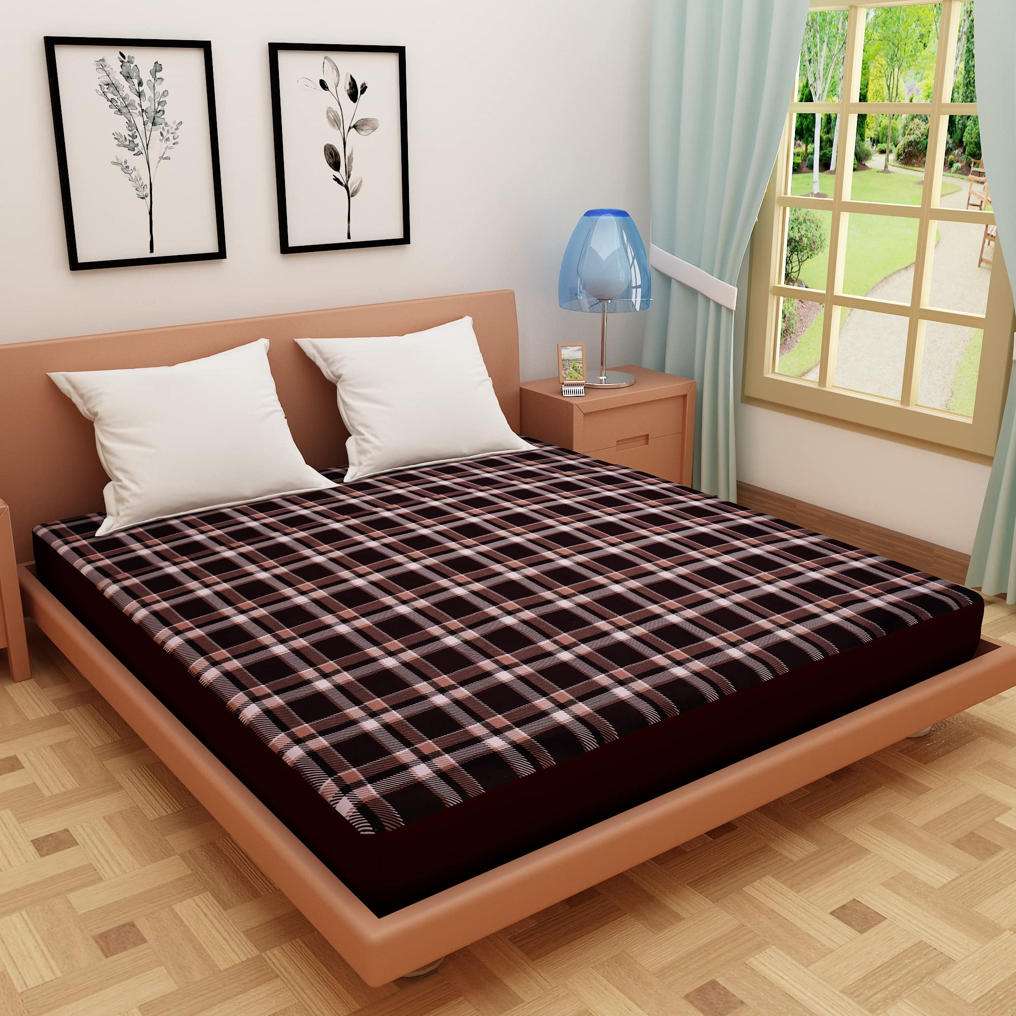 Dream Care Waterproof Fitted Terry Cloth Printed Mattress Protector for King Size Bed with Elastic Strap - 78"X48", Brown