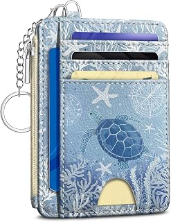 Kelvoris Sea Turtle Slim RFID Wallet for Women - Blue Ocean Credit Card Holder with Zipper Coin Pocket, Keychain & ID Window