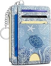 Sea Turtle Credit Card Holder Small Wallet Women, Blue Ocean Slim RFID Wallet Woman Keychain with Zipper Coin Pocket, Front Pocket Thin Travel Card Case Organizer with ID Window Ladies Gifts