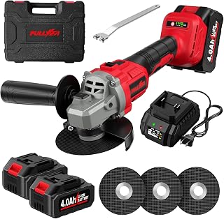 FULLYEA Cordless 4-1/2 Inch Brushless Angle Grinder, 12000 RPM, 2x4.0Ah Batteries, 3 Variable Speeds for Cutting, Grinding, Polishing