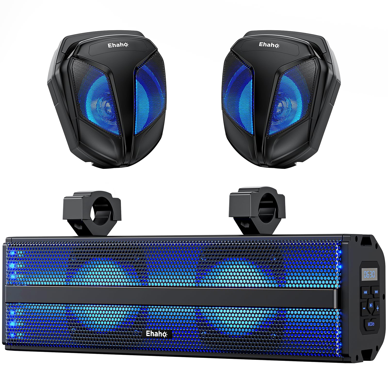 UTV Sound Bar with Subwoofer, 17 Inch ATV Soundbar with RGB Lights, Waterproof Golf Cart Bluetooth Speakers, Amplified Marine Sound Bar Compatible with SXS Polaris RZR Can-Am, Black