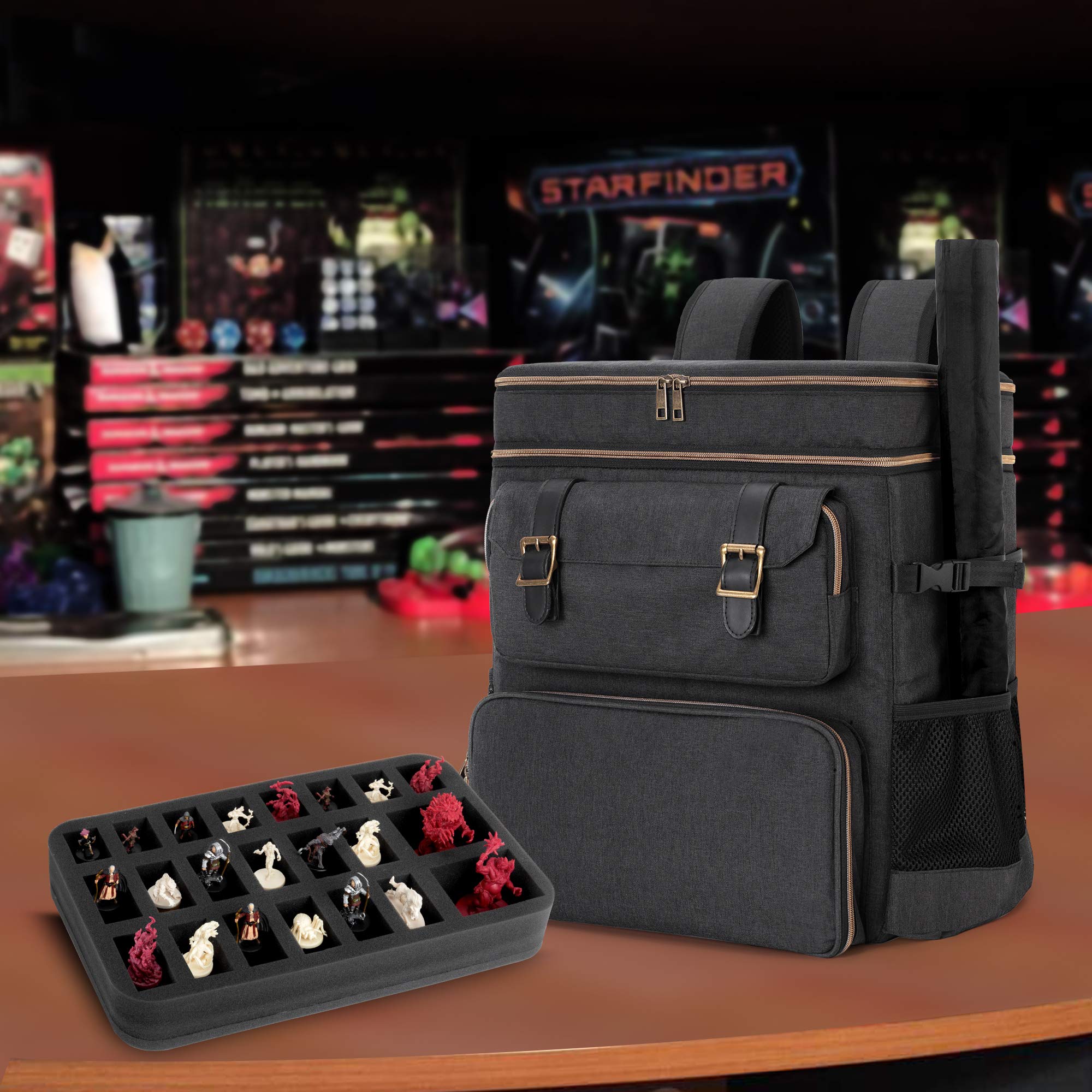 Trunab - Mochila DND RPG Adventurer's Travel, bolsa para batalla mate con capa de espuma en miniatura, compatible con Dungeons and Dragons, adecuado para libros de reglas, etc