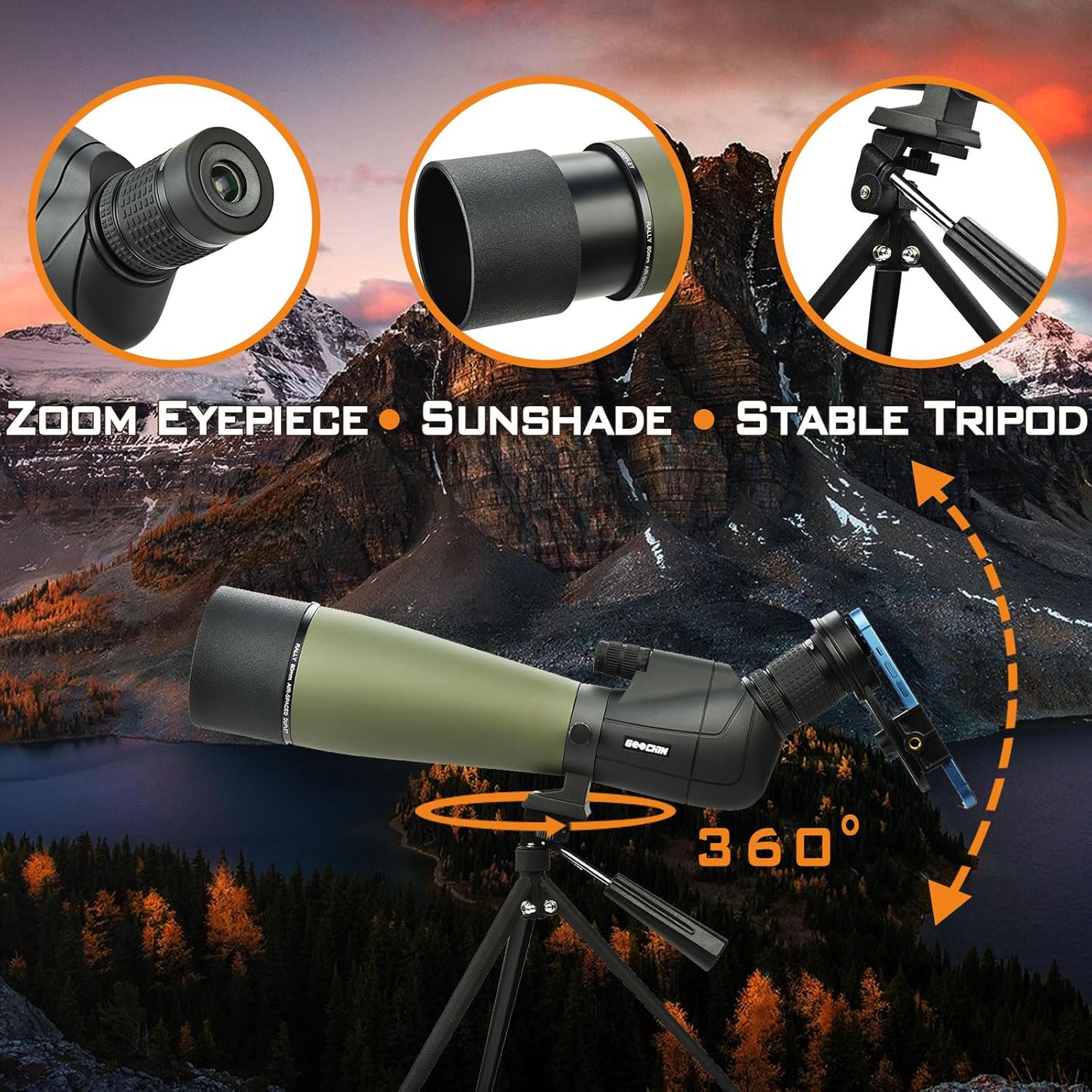 25-75X80 Spotting Scopes, HD Spotter Scope for Target Shooting, BAK4 Prism with Tripod, Smartphone Adapter, Waterproof Spotting Scope for Bird Watching Hunting Wildlife Viewing