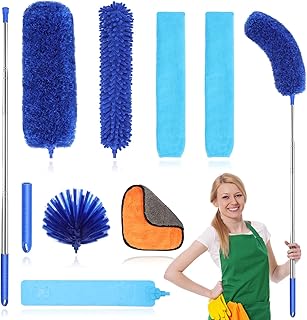 Duster for Cleaning,100in Cobweb Duster with Extension Pole, Reusable Furniture Ceiling Fan Cleaner Duster,Hand Washable Duster,Easy Disassemble Spider Web Brush with Pole