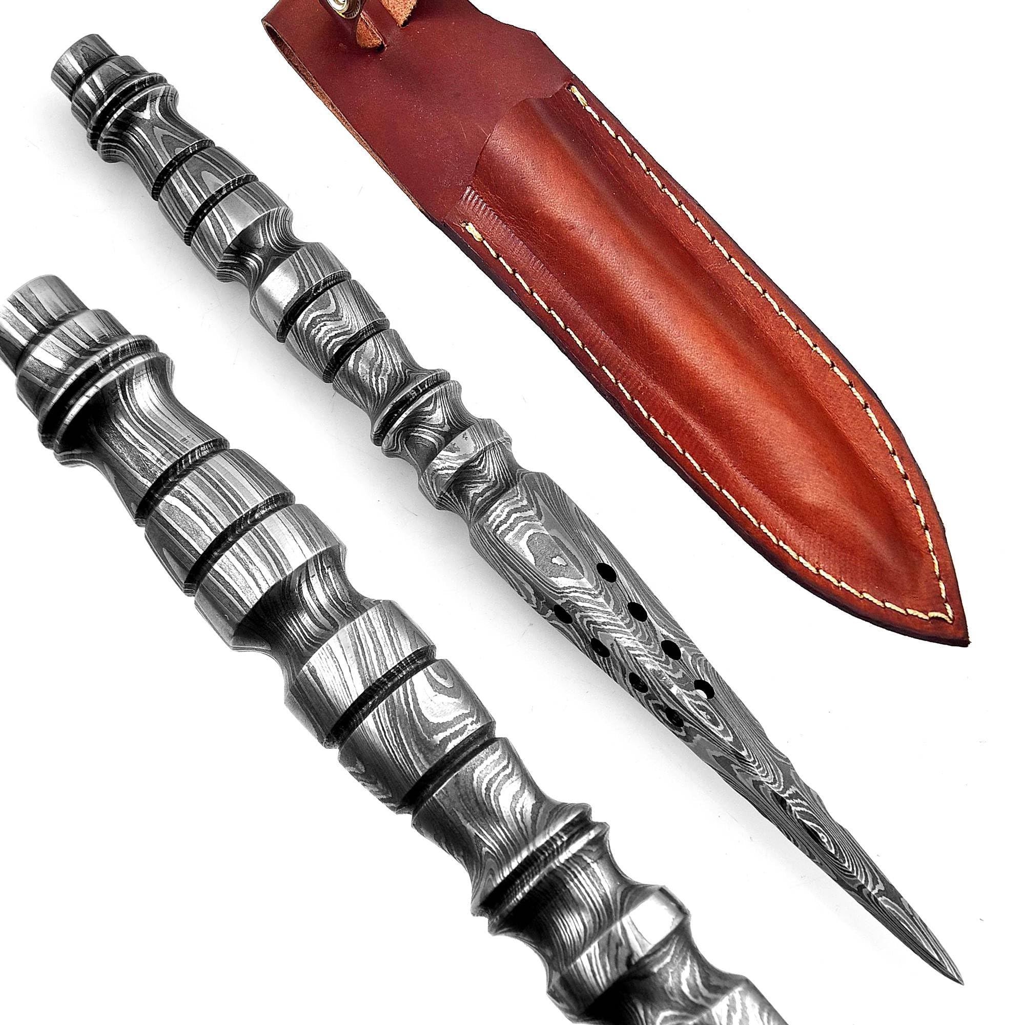 Handmade Damascus steel kriss dagger hunting knife, Tri-Edge Knife blades, tri-Dagger, daga, knife with a Full Tang Handle, outdoor knives