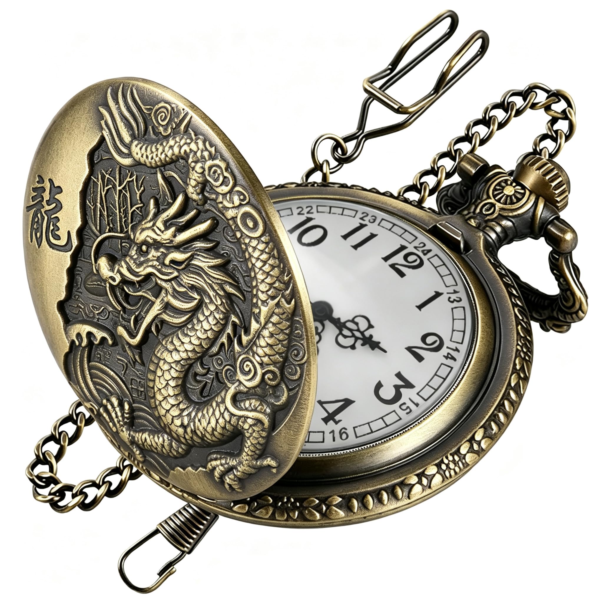 Tiong Pocket Watch Pattern Vintage Quartz Pocket Watches with Chain Christmas Graduation Birthday Gifts Fathers Day