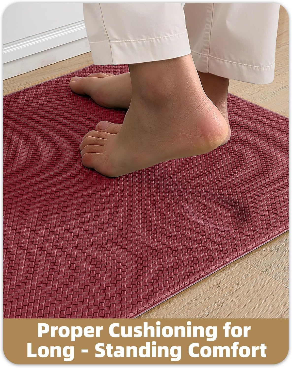 Color&Geometry Anti Fatigue Cushion Padded Kitchen Mat for Floor - 17x29+17x59,Easy Clean, Waterproof & Oil Proof, Anti Slip, Foam Rubber Runner Rug for Front Sink Comfort Standing, Red Set of 2