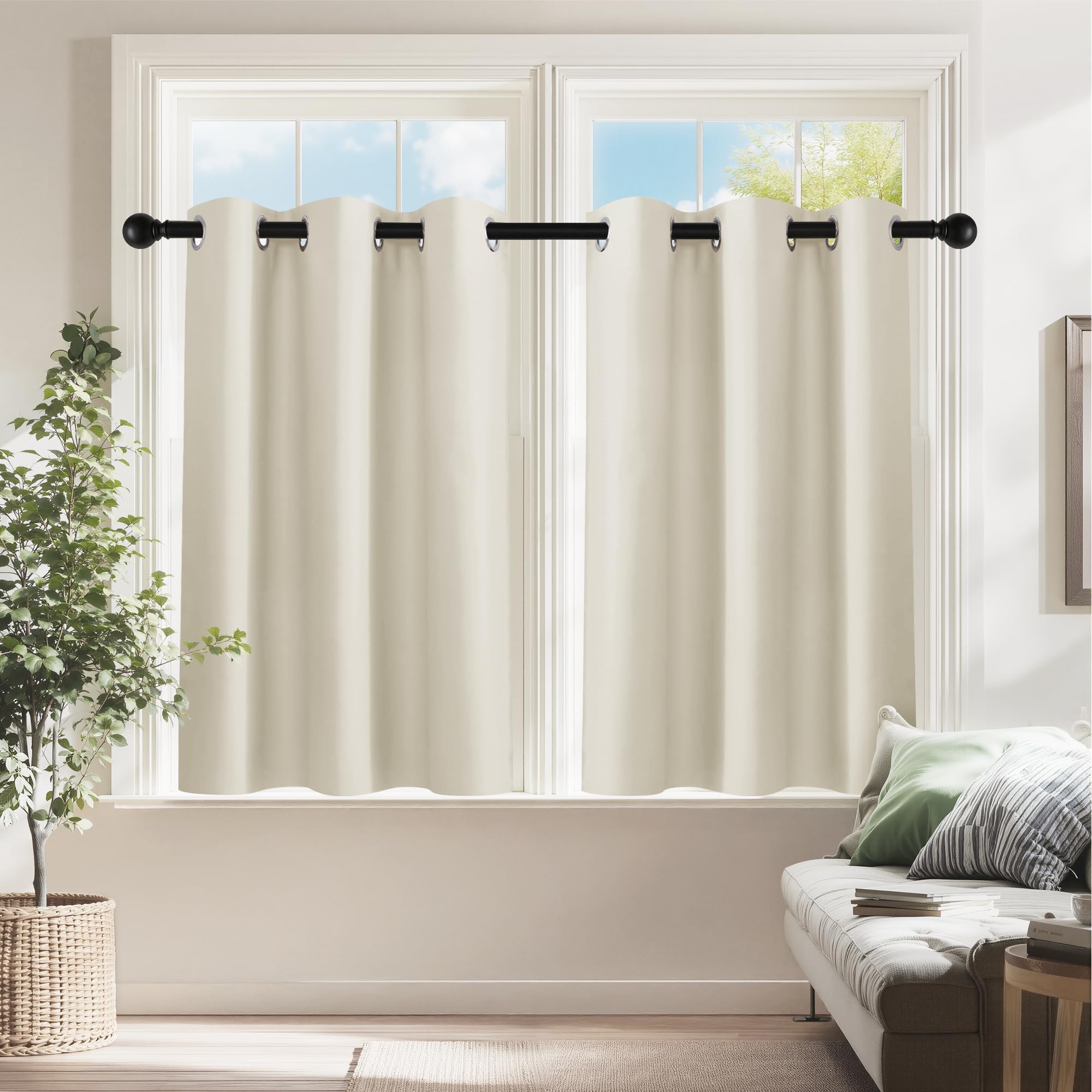 PONY DANCE Beige Short Blackout Curtains 36 inch Length for Kitchen, 2 Pcs