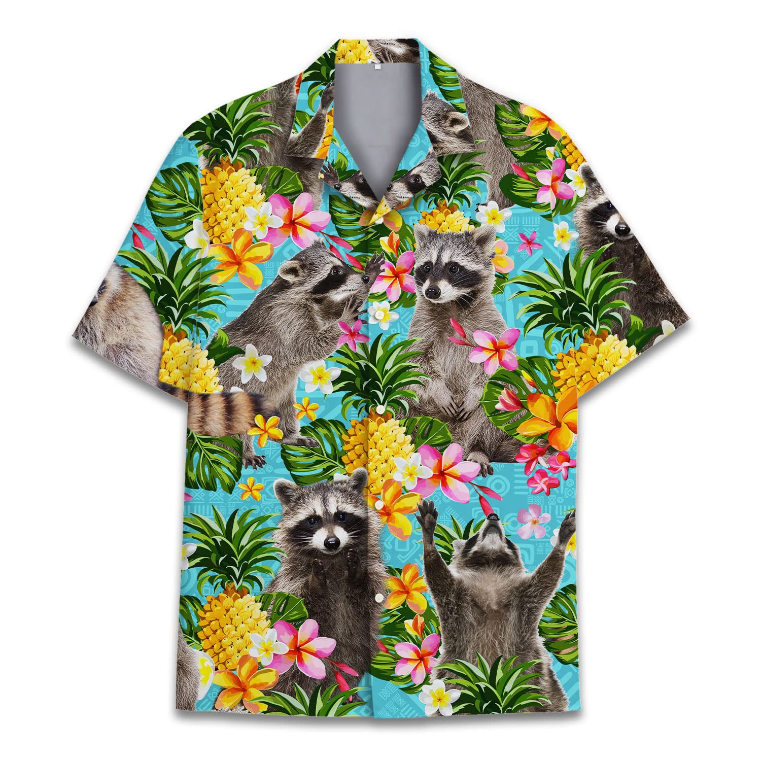 Vintage Version Pineapple Racoon Hawaiian Shirts for Men, Racoon Lovers Short Sleeve Button Down Shirt Men Women