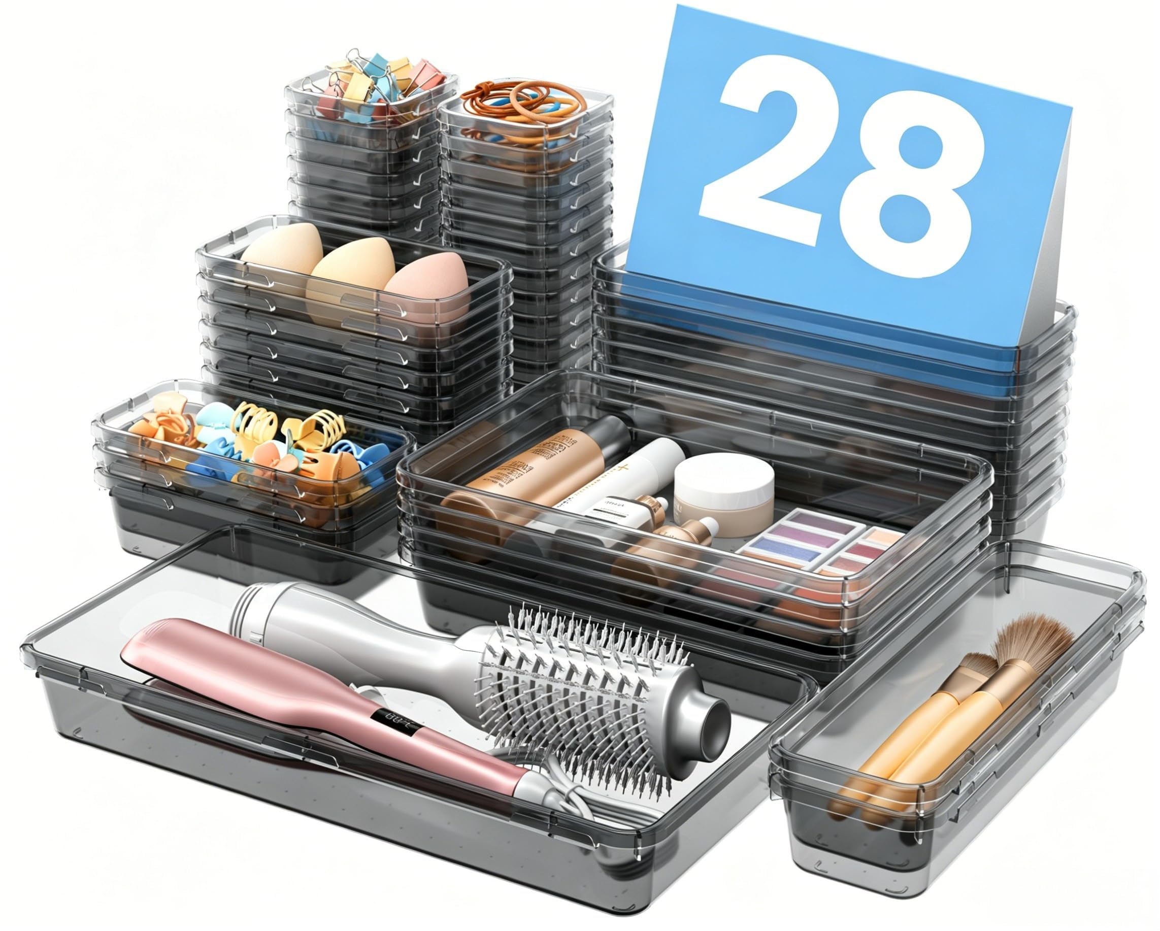 Photo 1 of ?Military Grade?A-LuGei Drawer Organizer,???????Makeup organizer,?Holds 177 Items?Bathroom Organizers and Storage,Organization and Storage,Desk Drawer Organizer for Vanity?Clear Black?