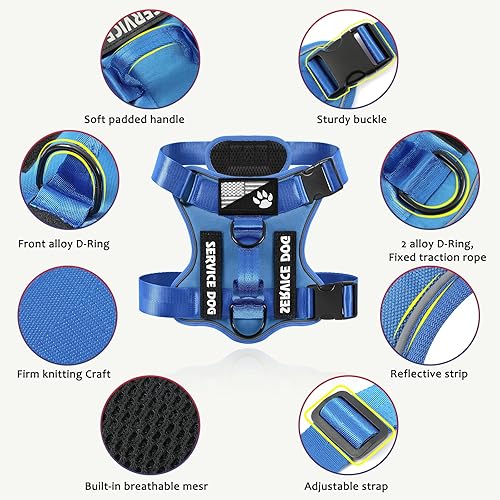 Miniatura 2 de Demigreat Arnés de perro de servicio, arnés reflectante para perro con 5 parches, arnés Oxford suave ajustable para mascotas, malla de capa