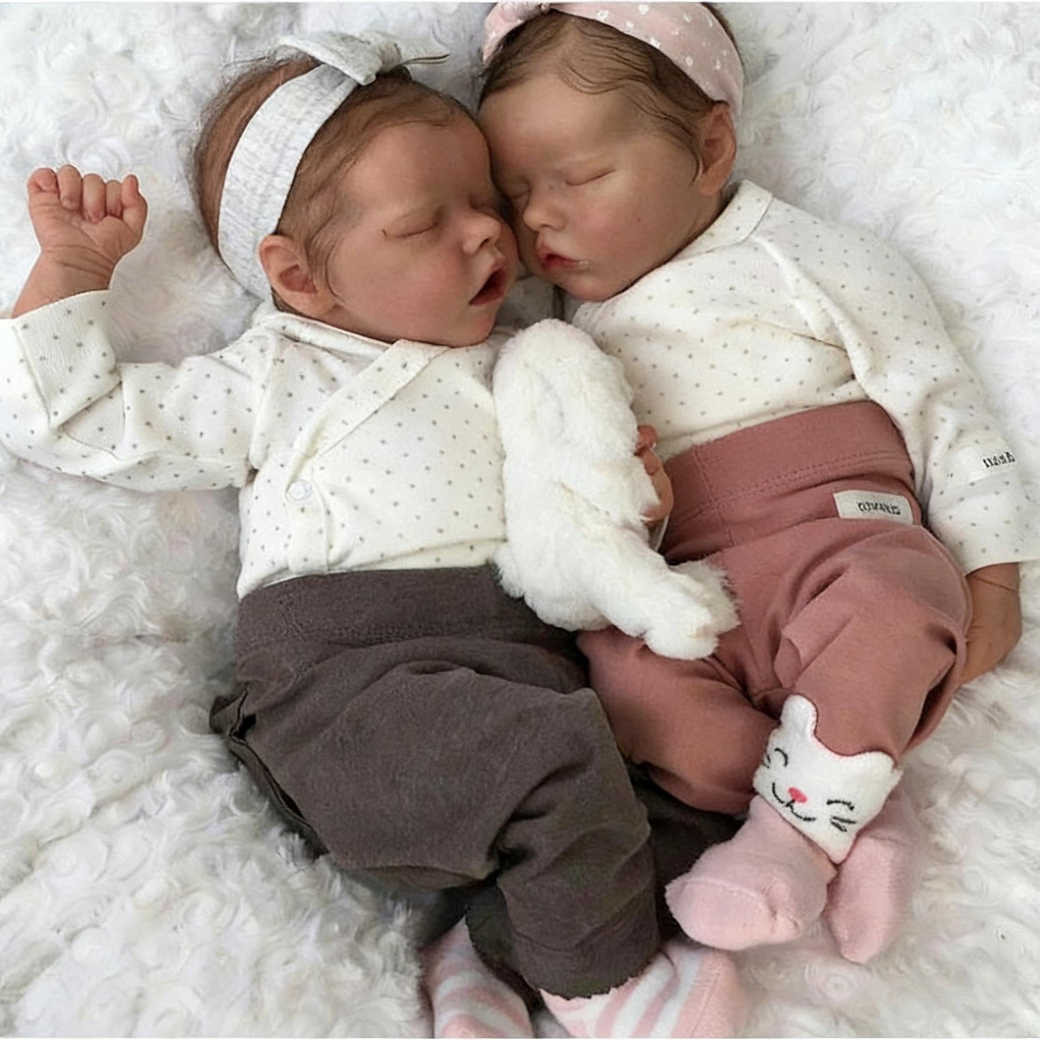 RXDOLL Realistyczne bliźniaczki 45 cm Reborn Baby Dolls Vinyl Full Body Girls Anatomicznie poprawne realistyczne lalki niemowlęce, miękki silikonowy noworodek zabawka dla dzieci w wieku od 3 lat