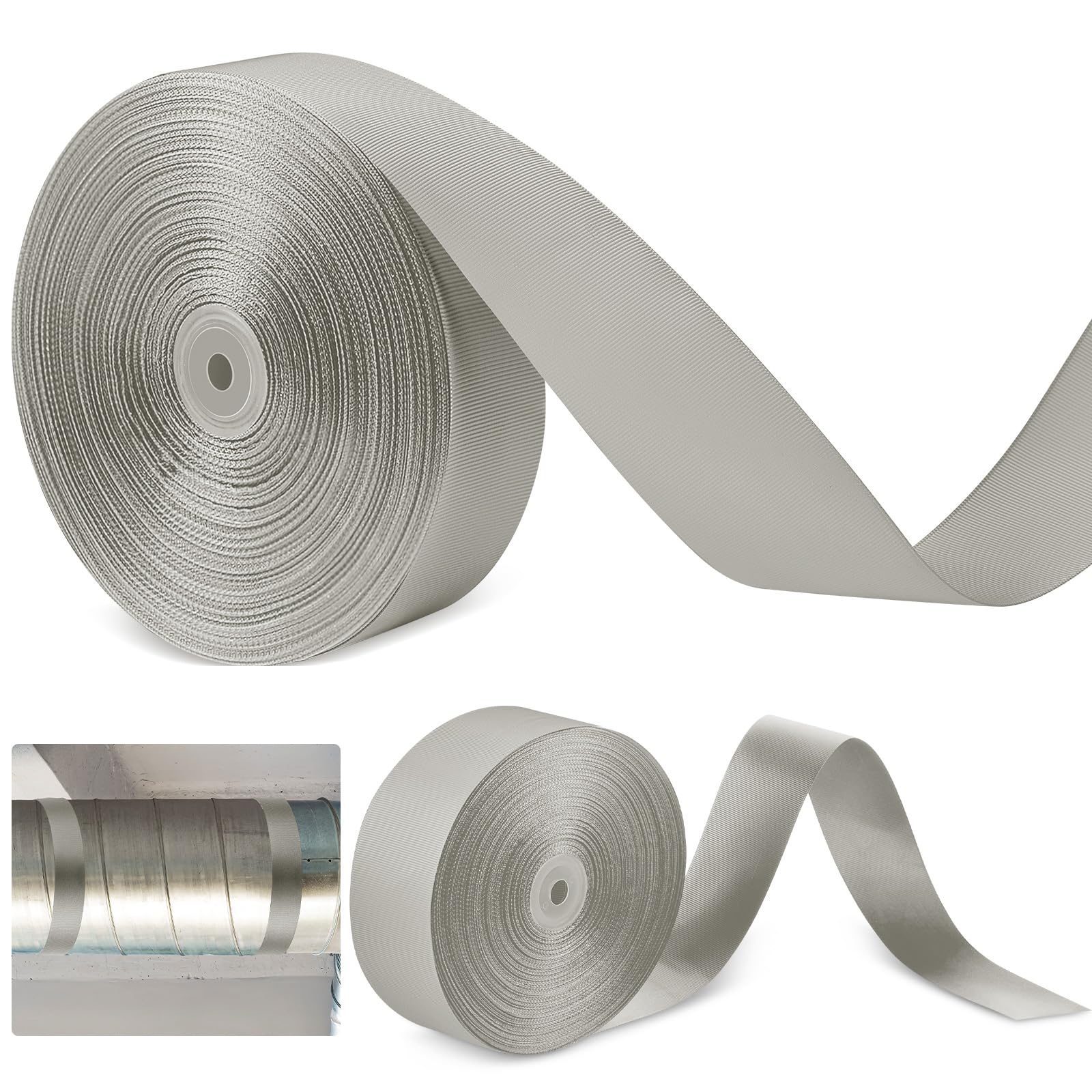 Frienda 2 Rolls Duct Support Webbing Wide Webbing Strap Duct Support Webbing Strap Belt Heavy Duty Duct Straps (Silver Gray,200 ft X 1.97 Inch) โ image 1