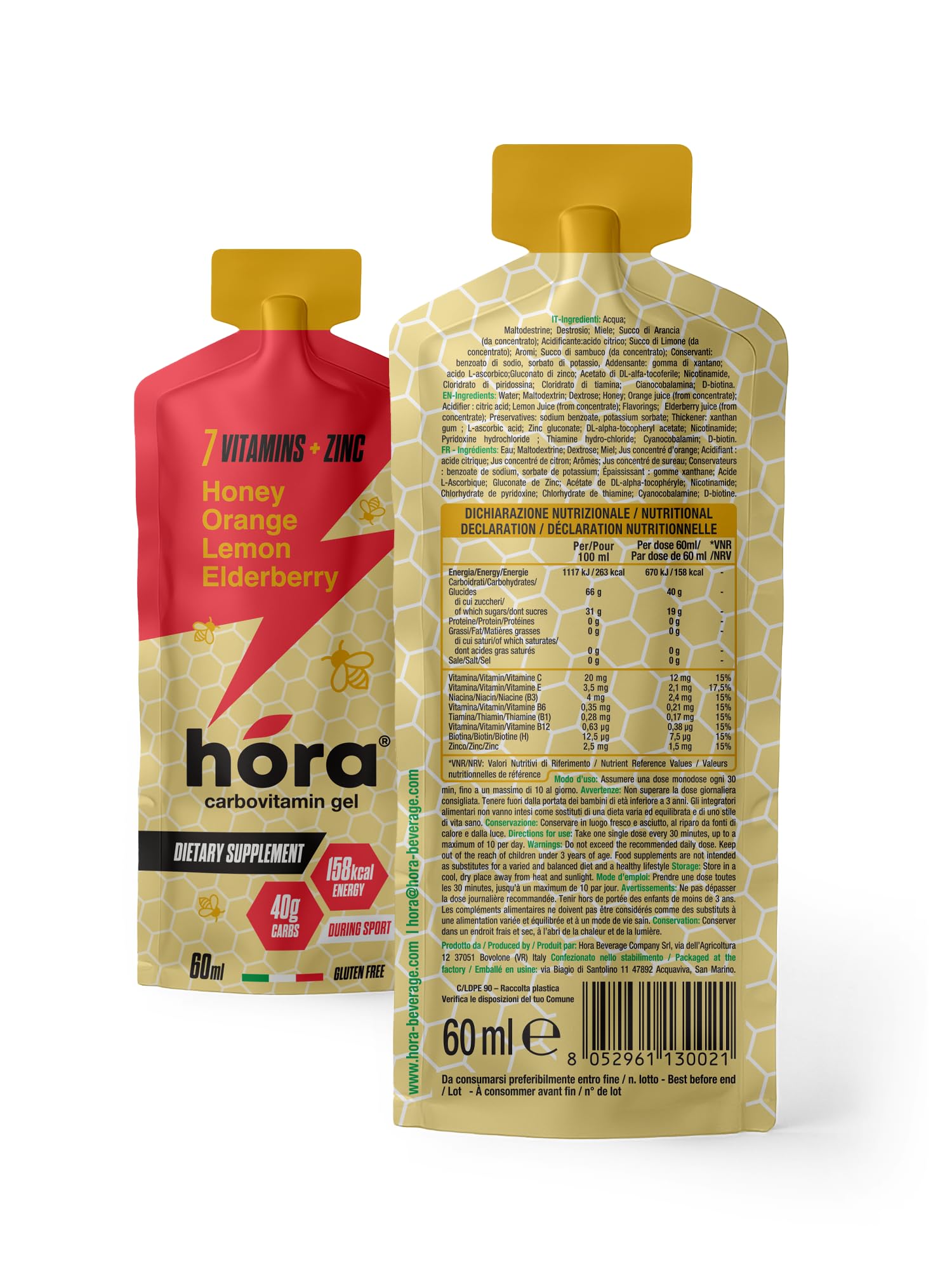 Carbovitamin Gel - Integratore Energetico - Box 24 Bustine da 60ml - Con Carboidrati e Vitamine