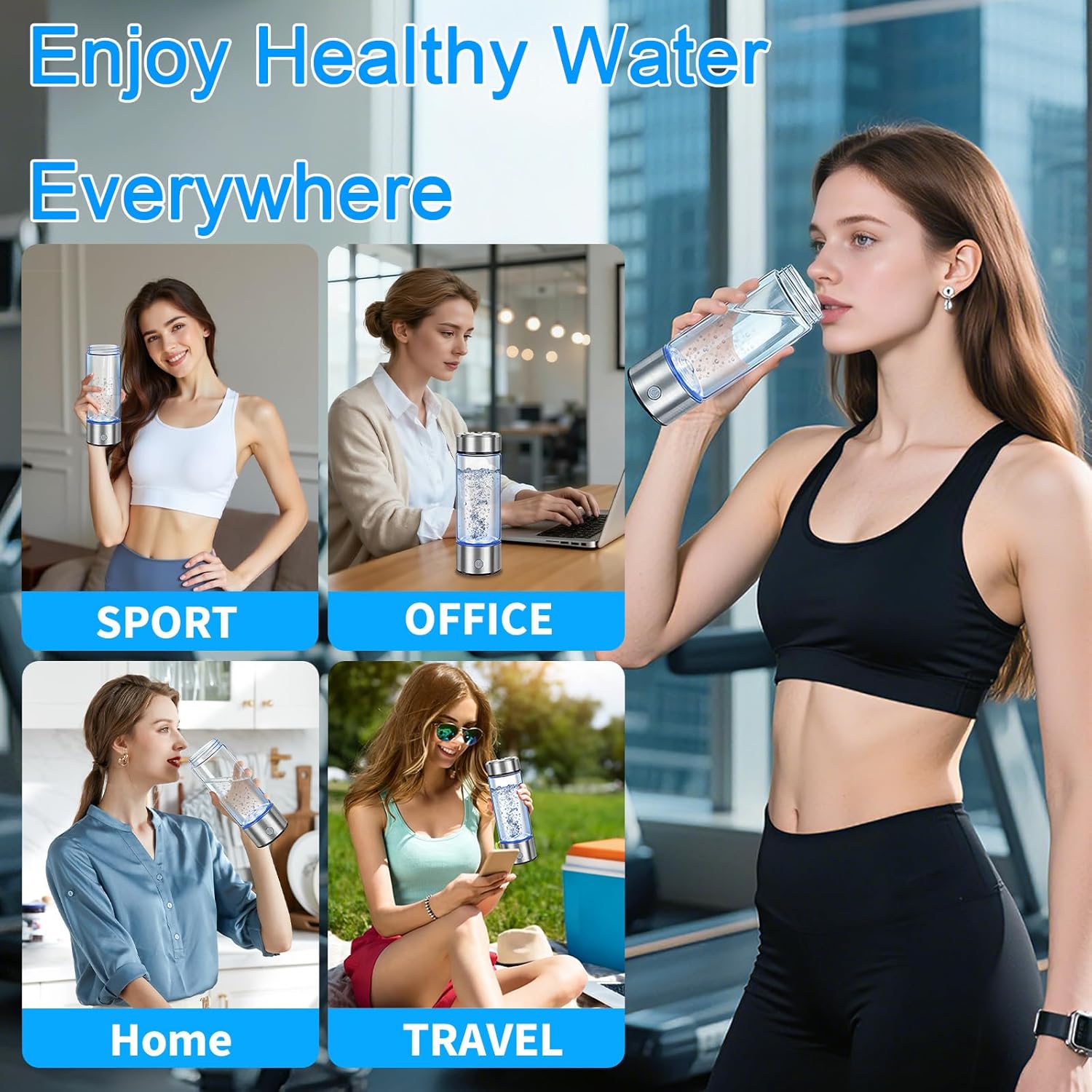 Hydrogen Water Bottle - Portable Hydrogen Water Ionizer Machine SPE PEM Tech, Rechargeable Hydrogen Rich Water Glass Bottle for Home Gym Office and Travel - Image 6