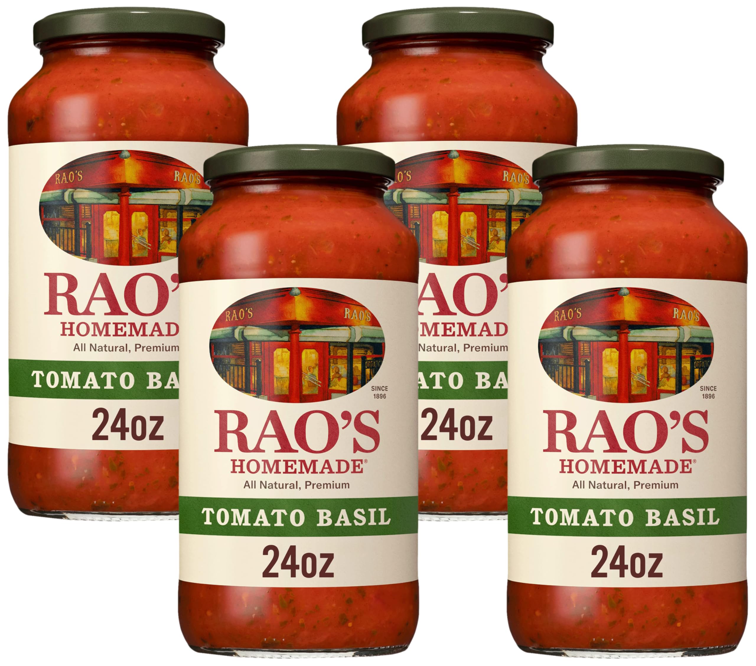 Rao'sHomemade Tomato Basil Sauce, 24 oz, All Purpose, Keto Friendly Pasta Sauce, Premium Quality, Tomatoes from Italy and Basil (Pack of 4)
