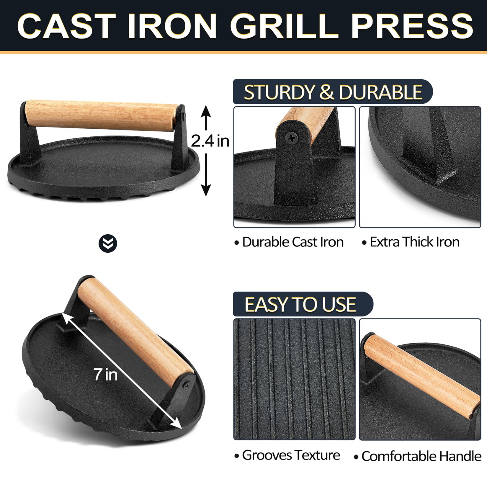 Joyfair 30,5 cm Schmelzkuppel & 17,8 cm Burgerpresse Kit, Backabdeckung mit Gusseisen-Grillpresse für Käse, Burger, Speck, robustes Grillzubehör für Outdoor-Grillen, flache Oberseite,