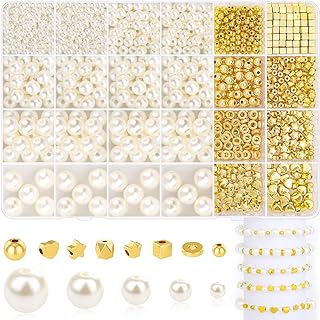 1290 cuentas espaciadoras de perlas y doradas para hacer pulseras, cuentas de oro y perlas surtidas para kit de fabricación de joyas
