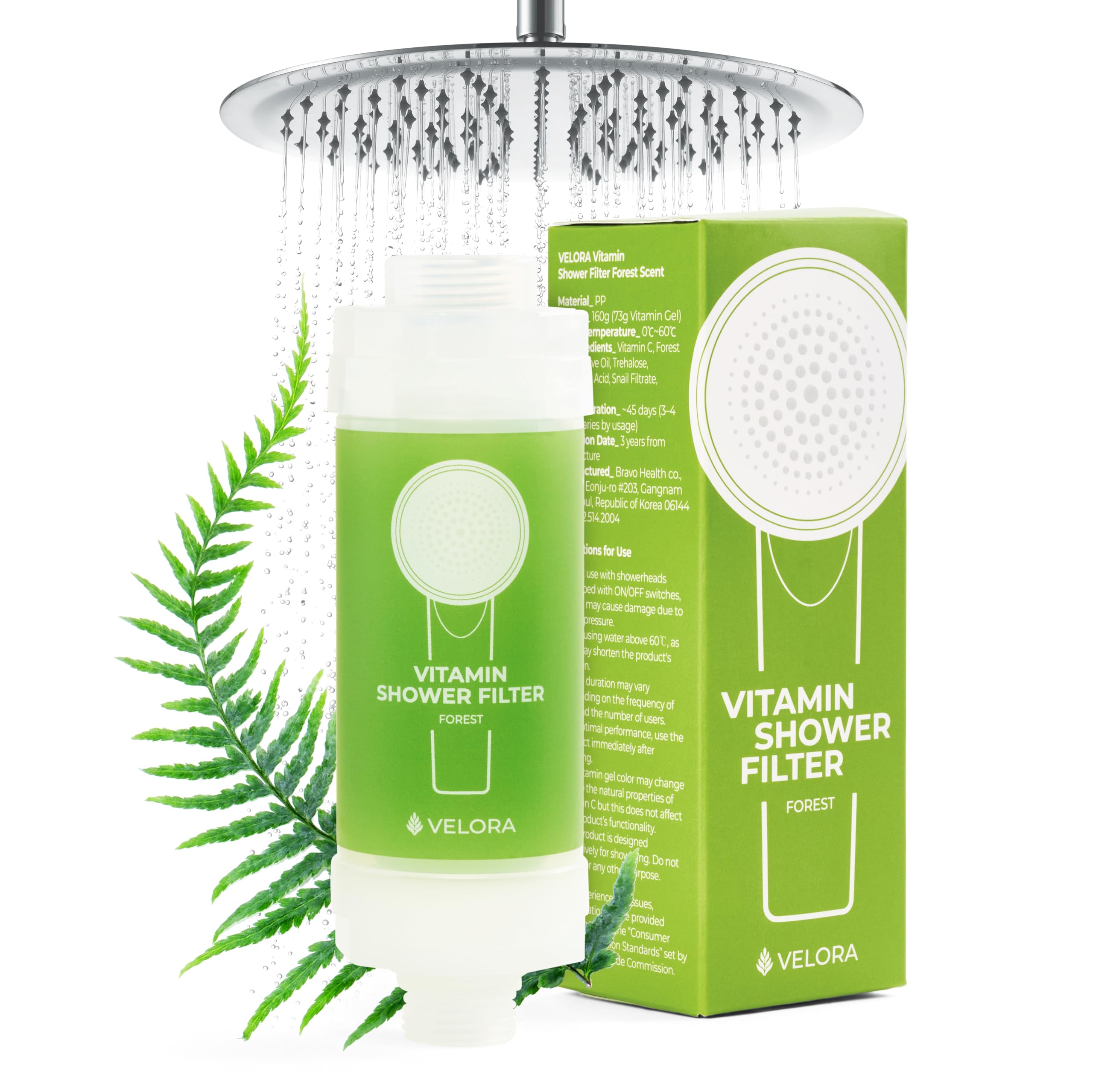 VELORA Vitamin C Shower Filter - Forest-Scented Aromatherapy Shower Water Filter and Softener - Universal Showerhead Bathroom Attachment - Replenish
