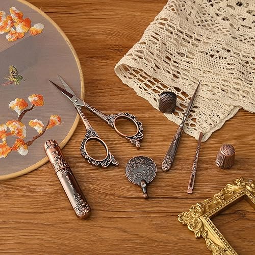 Miniatura 7 de Kit de tijeras de bordado vintage, regalo de Navidad para profesionales de costura, kit de costura antiguo europeo, herramientas de costura