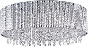 Polished Chrome Spiral 10-Bulb Flush Mount Indoor Ceiling Fixture - Crystal Shade Included