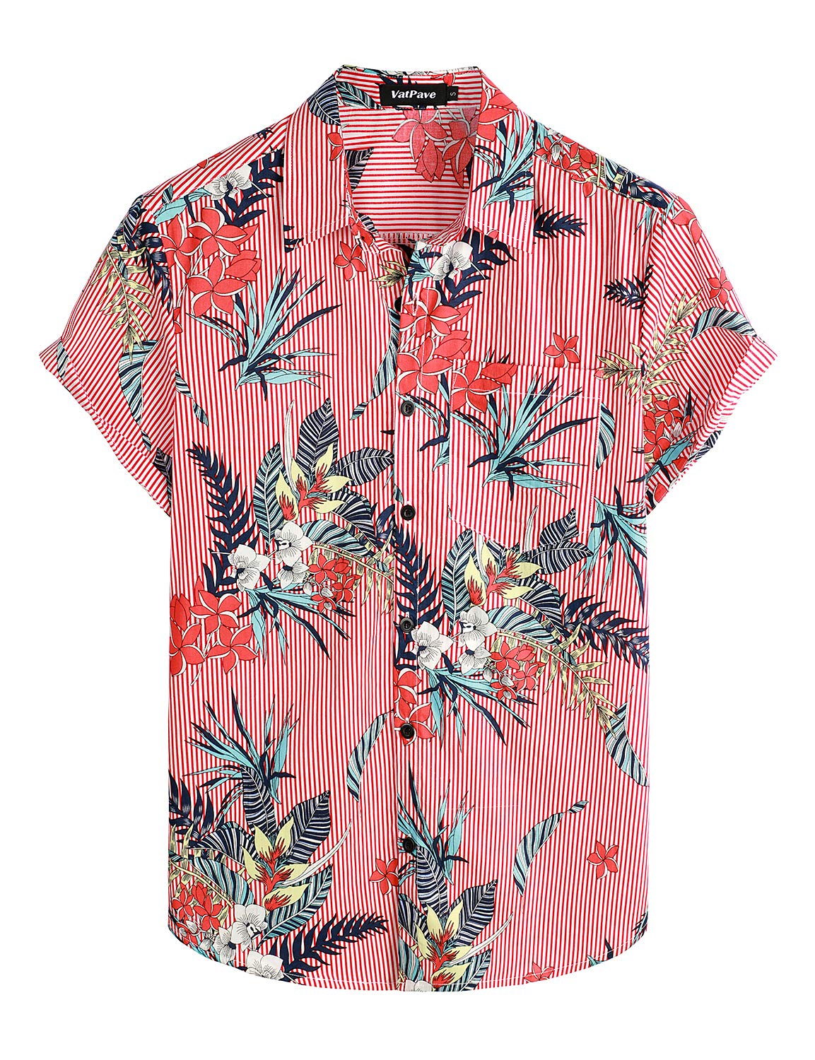 VATPAVE Mens Floral Hawaiian Shirt Casual Button Down Short Sleeve Aloha Beach Shirts