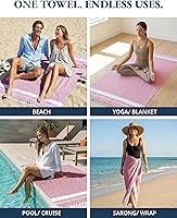 Vista 6 de LANE LINEN - Paquete de 2 toallas de gran tamaño, para playa, grandes, prelavadas, sin arena, toalla de viaje, secado rápido, 39 x 71 pulgadas, rosa