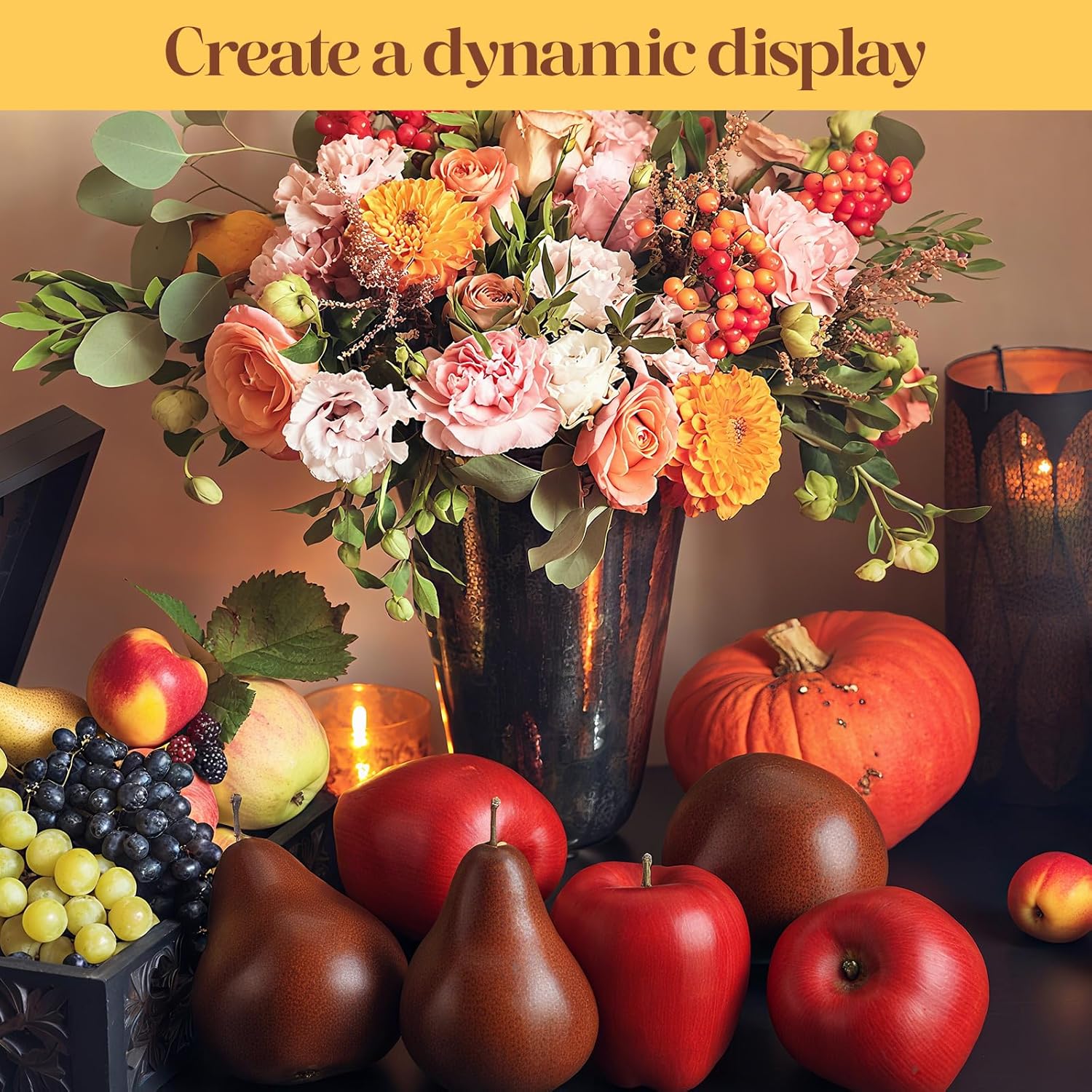 Norme 12 Pcs Artificial Apples and Pears Fake Apples Pears Fruit for Decoration Faux Realistic Fruits for Thanksgiving Christmas Party Display Home Kitchen Table Centerpiece(Autumn Noir)