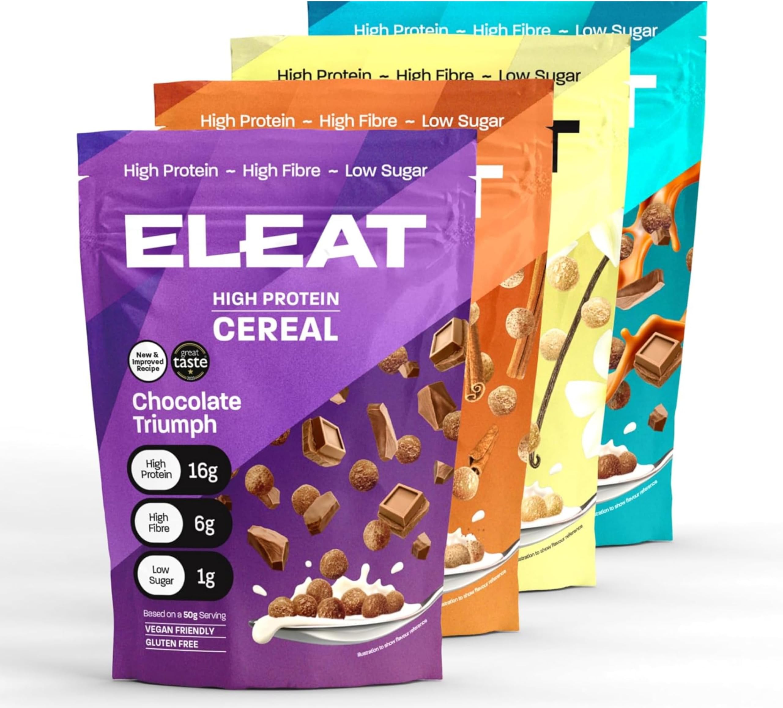 High Protein Low Sugar High Fibre Cereal | Muscle Recovery Healthy Gluten Free Vegan Breakfast | Complete Plant Protein | Low GI Carbs High Protein Cereals | Variety Pack 4 x 250g