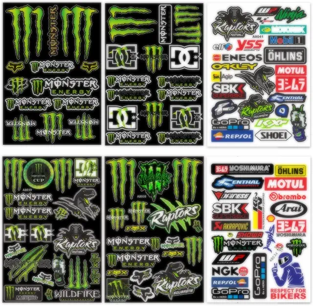 Lot de 6 Autocollants Moto Monster Energy - Stickers Red Bull Racing 20x21cm