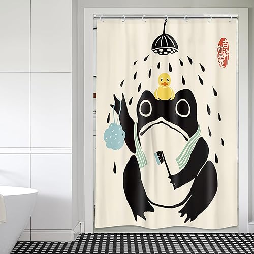 Miniatura 3 de LGhtyro Juego de cortina de ducha retro con diseño de rana divertida, 48 pulgadas de ancho x 71 pulgadas de alto, estilo asiático tradicional,