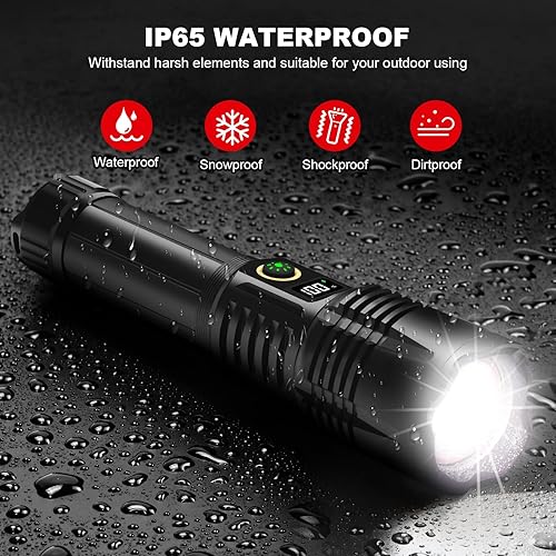 Miniatura 7 de Linterna recargable de alto brillo  900000 lúmenes LED más brillante, 5000mAh gran capacidad, 5 modos, IPX6 impermeable potente linterna de mano,