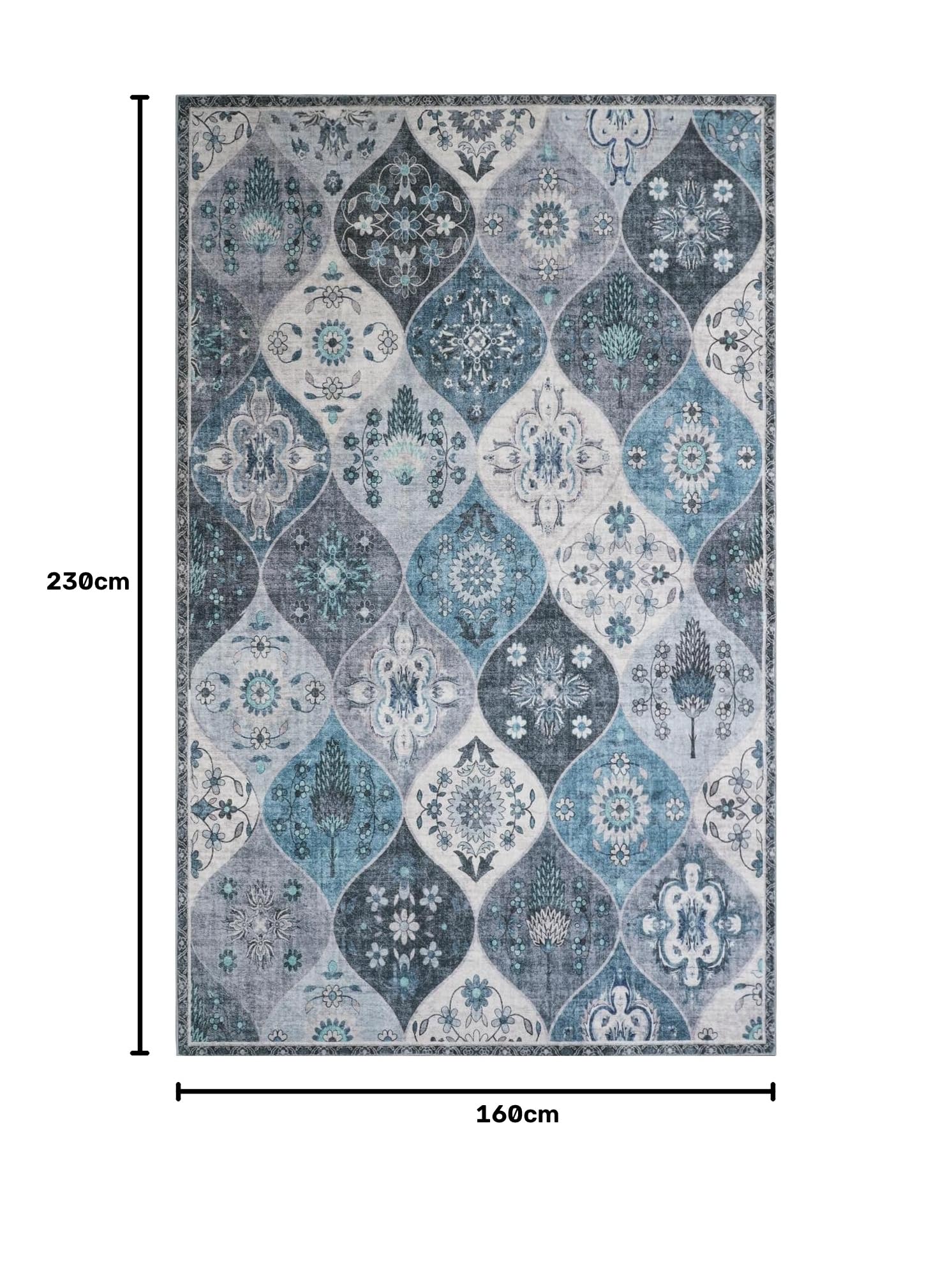 Xfrog Tapis marocain à motif treillis lavable pour salon, chambre d'enfant, chambre à coucher, bureau - Motif floral rétro - Antidérapant - 200 x 300 cm