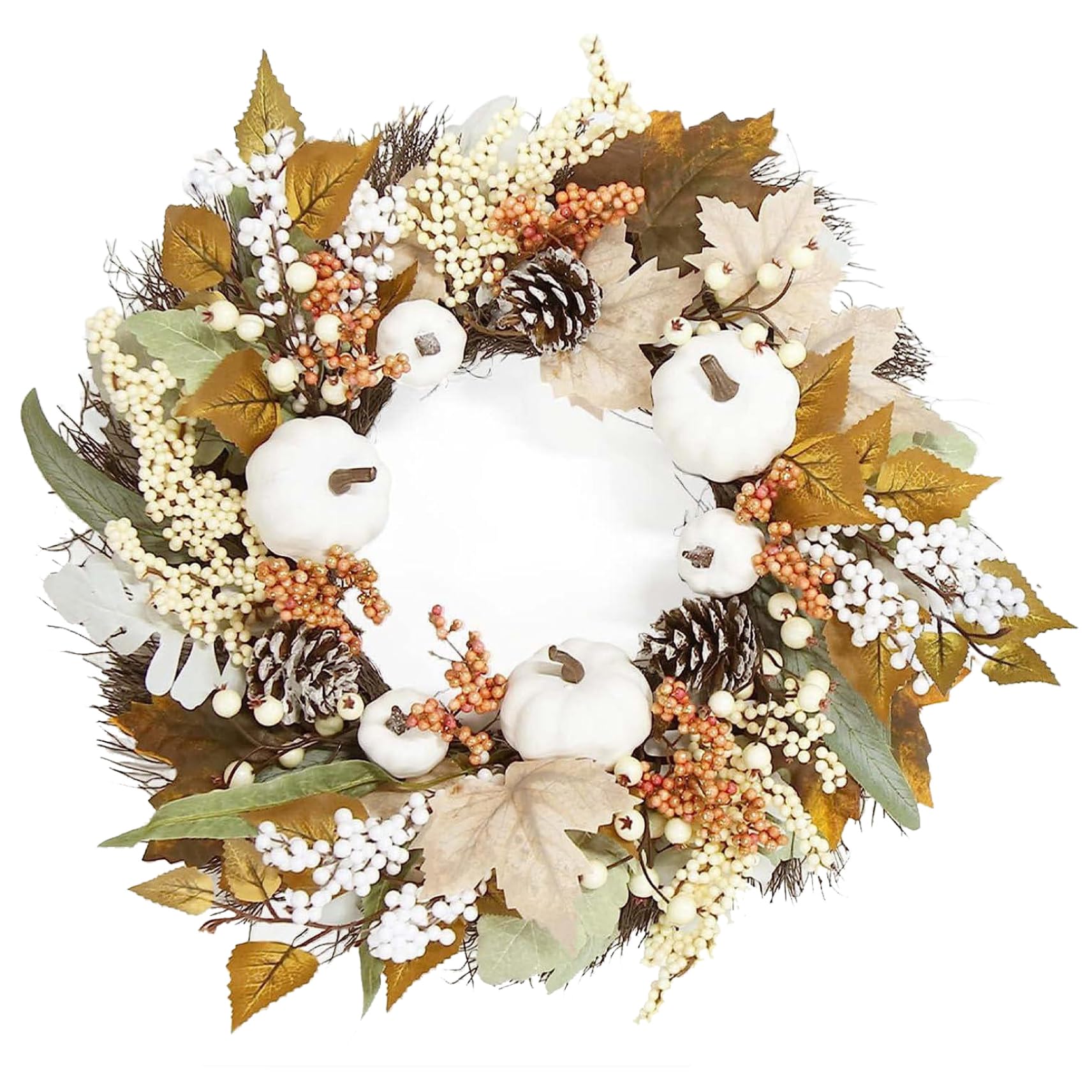 Pesoncarl Fall Wreaths for Front Door 18 inch Fall Door Wreath with Maples Leaf, Pumpkin, Pine Cone and Berry, Plastic Decorations for Home Thanksgiving Halloween Farm Harvest, Creepy
