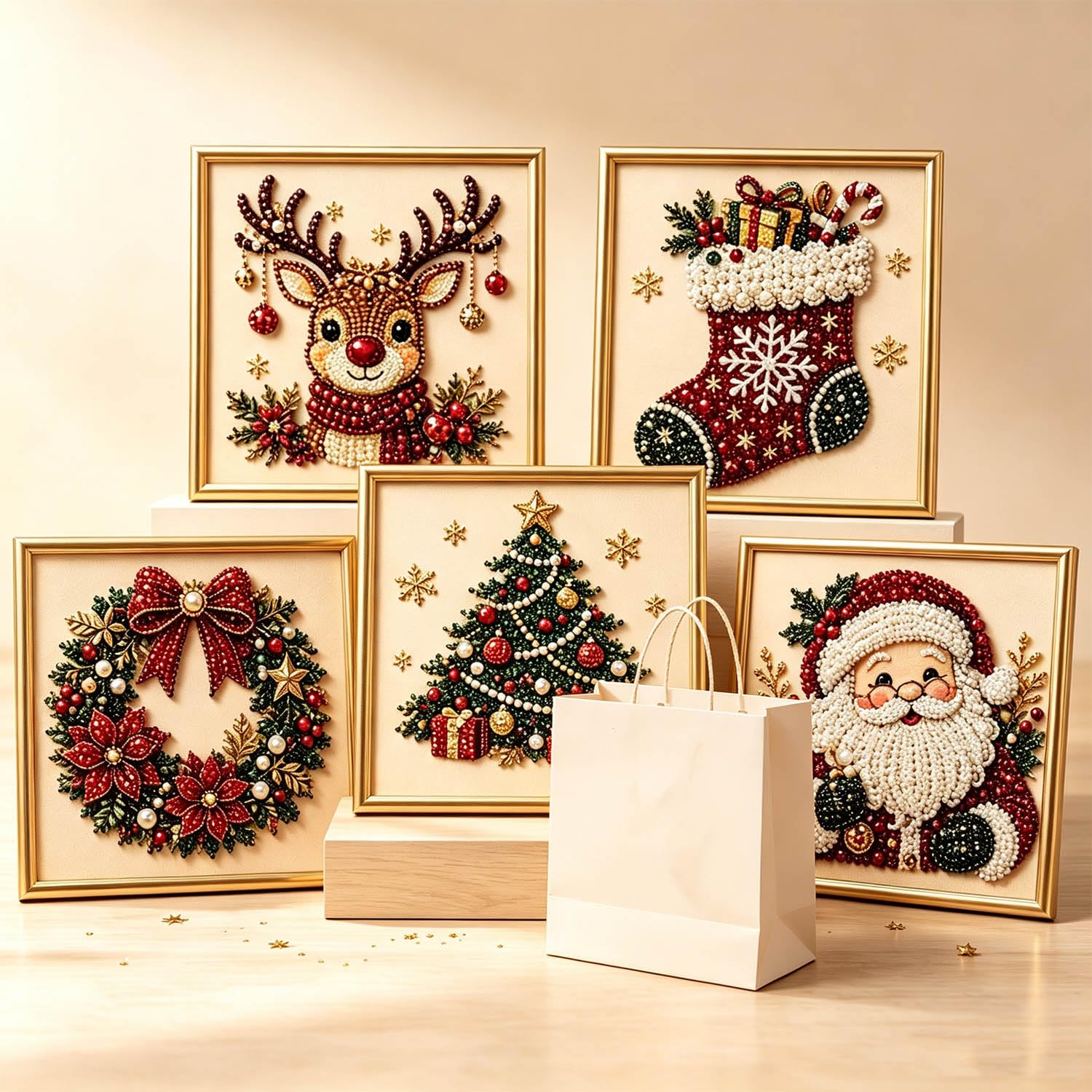 Zestaw 3D Pearl Christmas Wall Art Kit, oprawiony zestaw do malowania diamentowego DIY z koralikiem