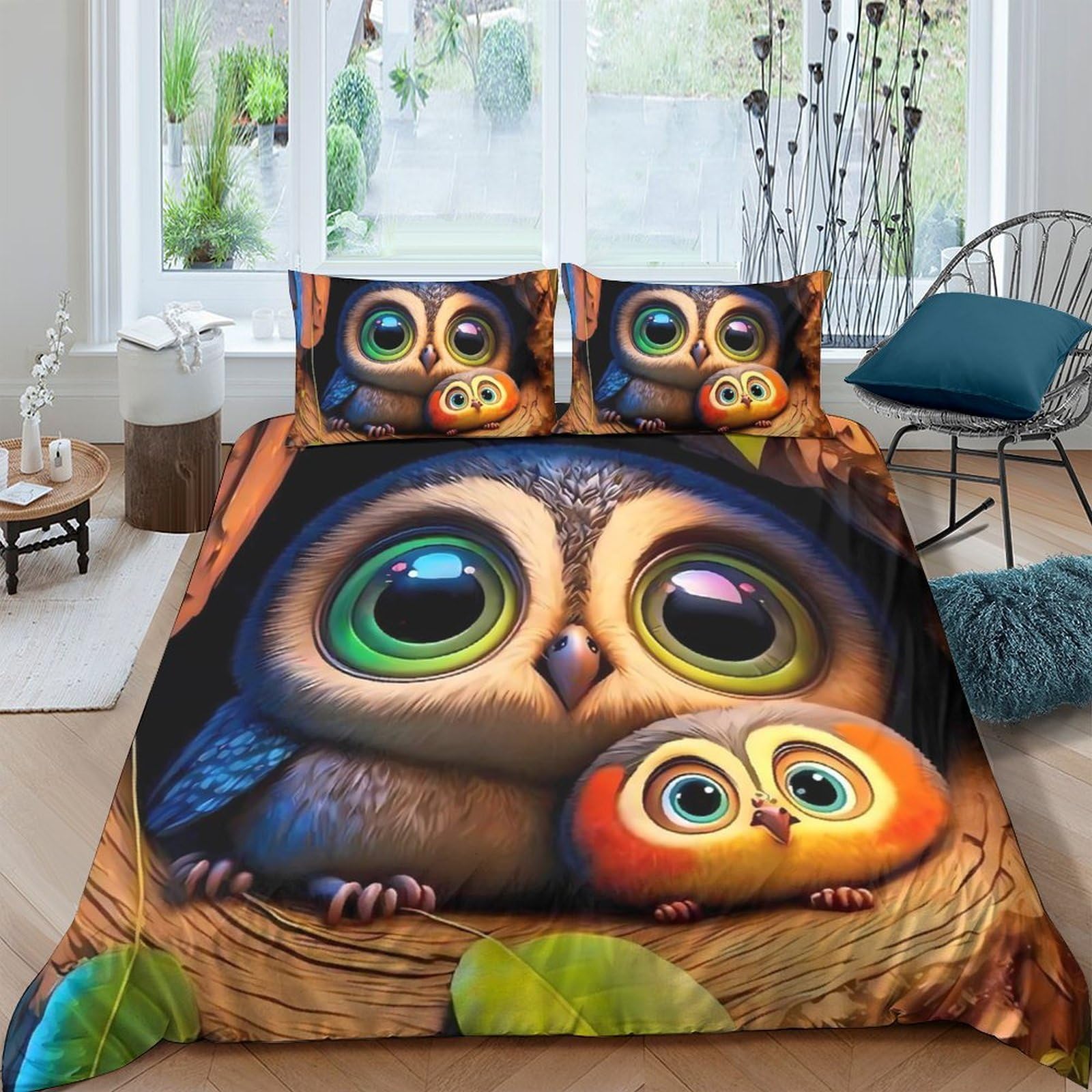 Ctjqhvkz Style-4 3D Printed Cartoon Owl Fitted Sheet Microfiber Soft Breathable Forest Animal Bed Cover For Bedroom Dorm Decor Single（135X200cm）
