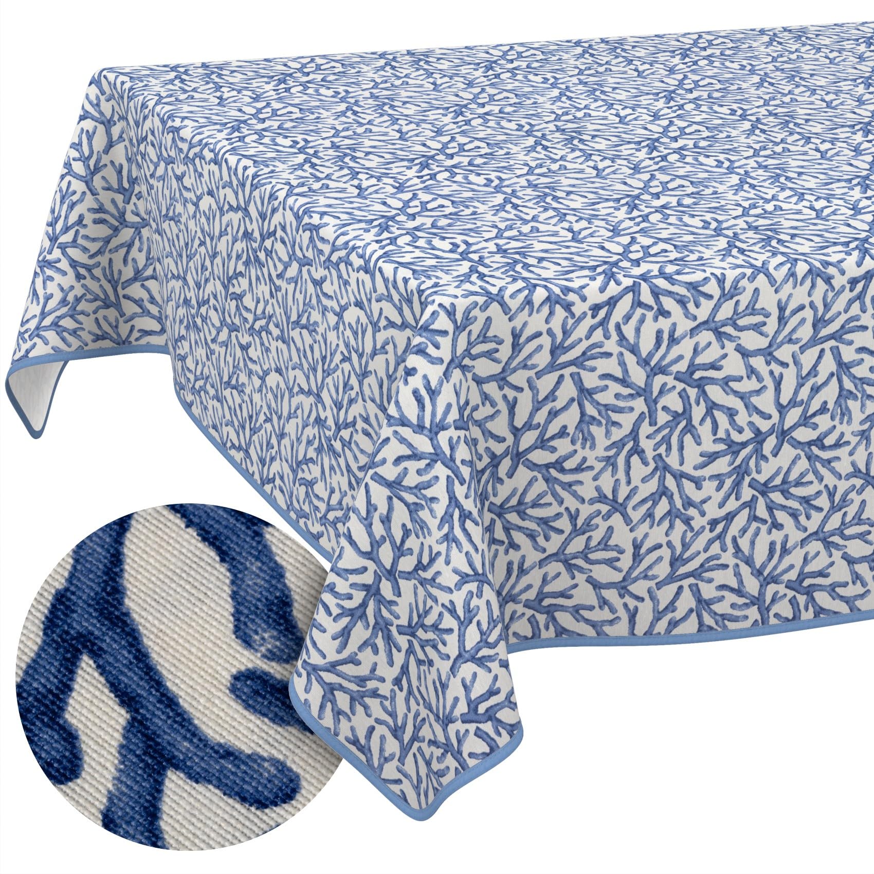 ANRO Tischdecke abwaschbar Koralle Blau mit Saum 220x140 cm In-/Outdoor