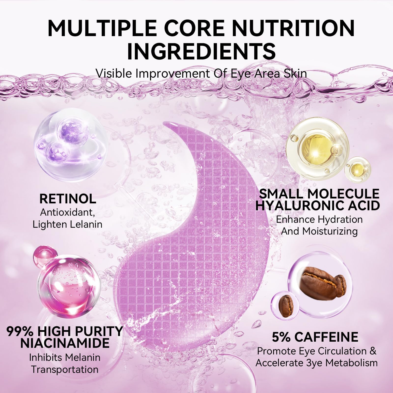 BREYLEE Aloe Vera Eye Masks– 60 Pcs - Puffy Eyes and Dark Circles Treatments – Look Younger and Reduce Wrinkles and Fine Lines Undereye, Improve and Firm eye Skin - Pure Natural Material Extraction: Retinol purple