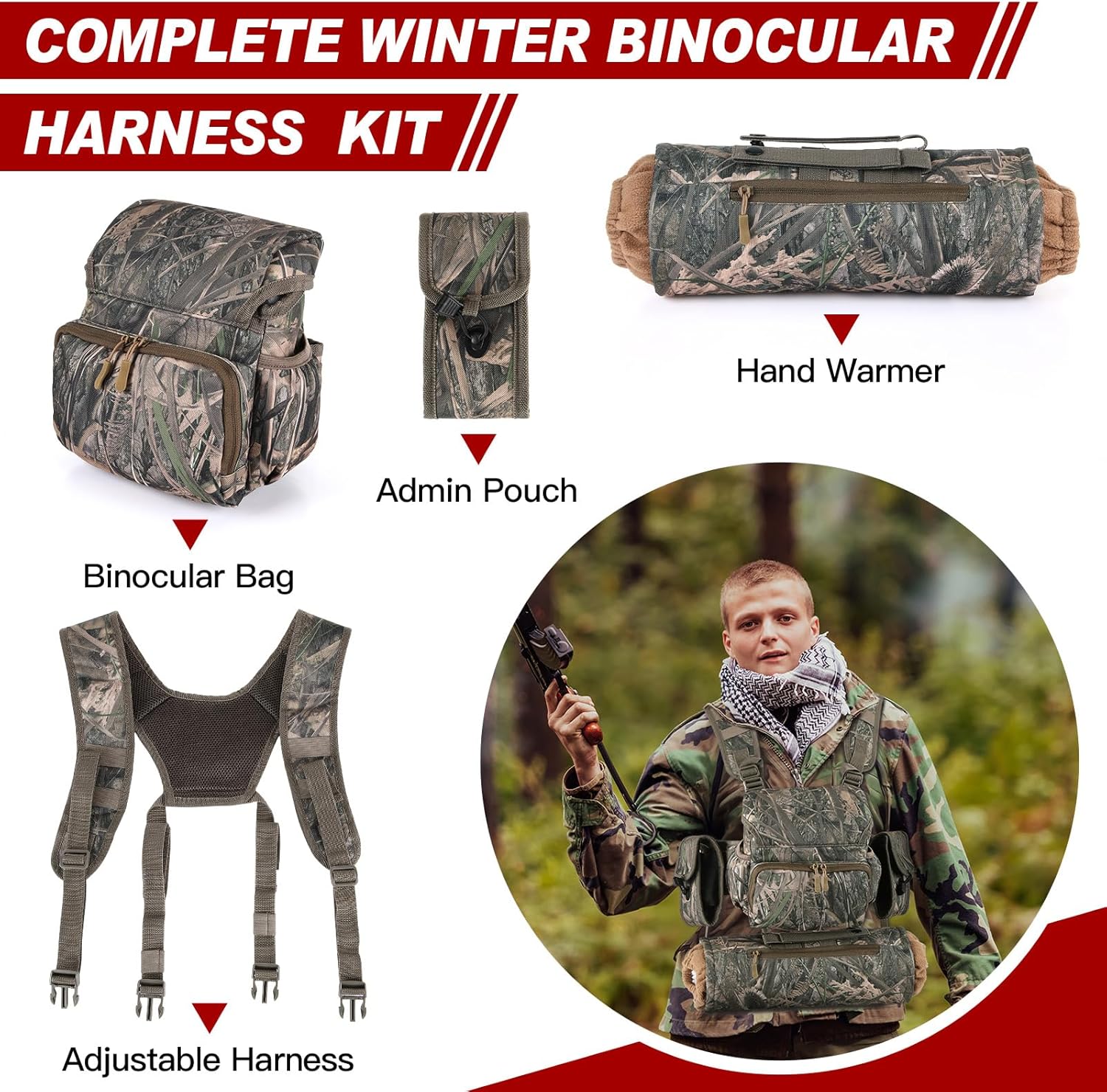 Binoculars Harness Chest Pack with Rangefinder Pouch and Hand Warmer Pockets, Adjustable Shoulder Strap, Ideal for Hunting, Hiking - Image 3