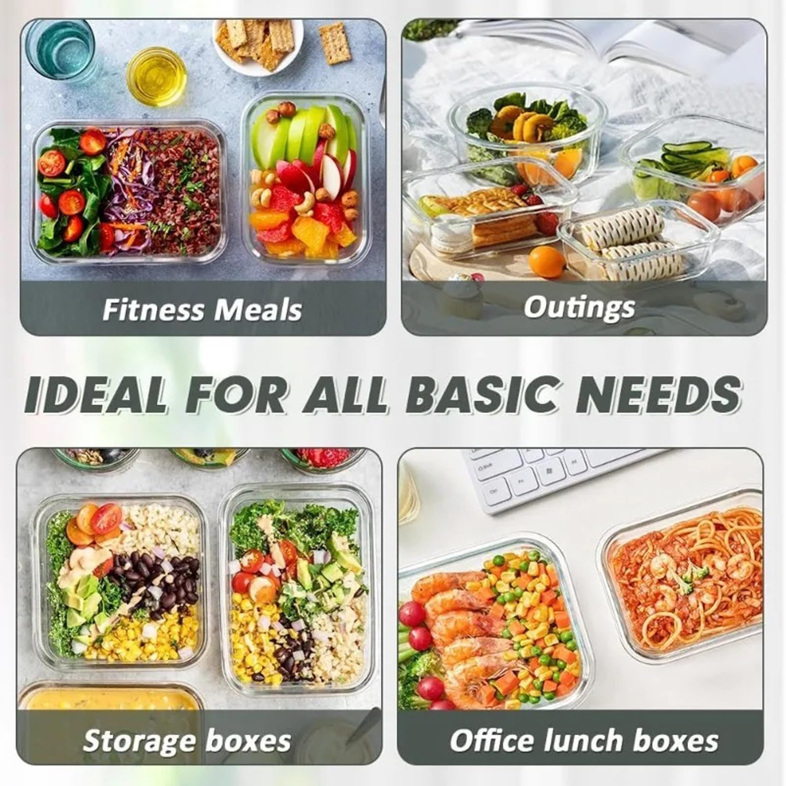 Set di 15 contenitori ermetici in vetro per la preparazione dei pasti, impilabili, contenitori per alimenti per la preparazione dei pasti e soluzioni ecologiche per la conservazione della cucina